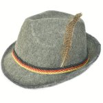 Set Of 3/6 Oktoberfest Alpine Fedora Hats With Tri-color Cord Grey Non-woven Polyester Stiffened With Turkey Feather Performance