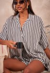 Oversized Boxy Short Sleeve Shirt - Black Stripe