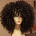 Elegant Afro Curly Wig With Bangs For Women - 35.56CM Short Kinky Hair High-density Synthetic Fiber Perfect For Halloween & Chri