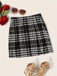 Plaid Print MINI Skirt Elegant Split A Line Skirt Women's Clothing