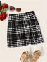Plaid Print Mini Skirt Elegant Split A Line Skirt Women's Clothing