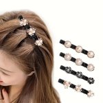 4PCS Elegant Hair Braiding Clips Faux Pearl Decorative Hair Side Clips Bling Bling Rhinestone Hair Fringe Clips For Women And Da