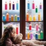27PCS Watercolor Pencils Classroom Bedroom Glass Window Decoration Stickers