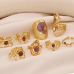 Womens Vintage Adjustable Open Ring With Natural Stone