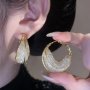 Chunky Mesh Pattern Shiny Zircon Decor Hoop Earrings Retro Alloy Jewelry Great Christmas Halloween Thanksgiving Day Gift New Year's Gift Valentine's Day Gift