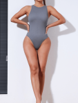 Ribbed Sleeveless Bodysuit - Grey - Small