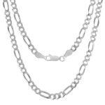 Kisper 925 Sterling Silver Figaro Chain For Men - 5MM Diamond Cut Italian Necklace Mens Sterling Silver Necklace With Lobster Cl