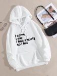 Casual Letter Print Drawstring Hoodie Loose Hooded Pocket Fashion Long Sleeve Sweatshirt Women's Clothing