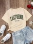 Canifornia West Letter Print Girls Fashion Casual Crew Neck Short-sleeved T-shirt For Summer