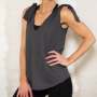 V-neck Shoulder Knot Top Grey - Grey / M