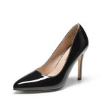 Dream Pairs Women's Closed Toe High Heels Dress Pointed Toe Wedding Pump Shoes Size 5.5 Black pat