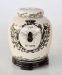 Black & White Ginger Jar Lid With Wooden Base – 20X15CM
