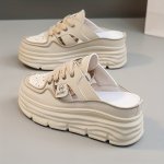 Women's Breathable Platform Mule Sneakers Casual Cutout Design Lace Up Shoes Comfortable Summer Shoes