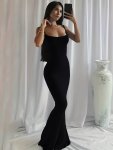 Solid Mermaid Hem Fitted Cami Dress Casual Spaghetti Strap Sleeveless Dress Women's Clothing