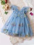 Butterfly Princess Dress For Girls With Wings Design Floral Mesh Holiday Party Dresses Gift