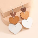 Wooden Heart Design Long Dangle Earrings Cute Simple Style Light Weight Delicate Gift For Lovers Fall Winter Ear Ornaments Trio