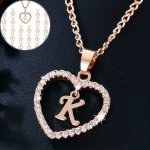 Initial Letters A-t Pendant Love Heart Rhinestones Pendant Necklace Creative Neck Jewelry Gift