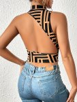 Allover Print Asymmetrical Tank Top Y2K Sleeveless Mock Neck Tank Top Women's Clothing