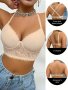 Solid Scallop Trim Seamless Floral Lace Semi Sheer Underwire Bra Sexy Comfy Push Up Bra Women's Lingerie & Underwear