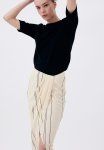 Textured-knit Wrap Skirt - Cream Striped