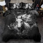 3PCS White Horse Floral Duvet Cover Set HDS3