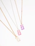 Mixed Metal Holographic Teddy Bear Necklace 3-PACK