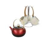 3LT Teapot With 4 Piece Coffee Pot Set Red & Cream