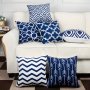 6PCS Navy Striped Linen Pillowcase Indoor Sofa Cushion Cover Outdoor Decoration 44.98 44.98 Cm Home Decor Room Decor Bedroom Decor Living Room Decor