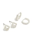 Silver Plated Cubic Zirconia Flower Stud & Huggie Earrings 2-PACK