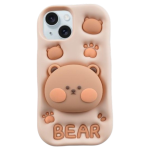 Silicone Bear Phone Case With Pop Socket Compatible With IPH15 - Peach