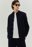 Regular Fit Linen-blend Shirt - Navy Blue