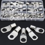 60PCS Bolt Hole Tinned Copper Terminals Set Crimp Connectors Cable Lugs Ring Terminals Wire Connectors Cable Crimps Terminal Con