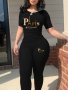 Paris Print Matching Two-piece Set Casual Short Sleeve Crew Neck T-shirt & Skinny Pants Outfits Women's Clothing