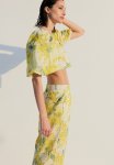 Cropped Blouse - Light Yellow & Patterned