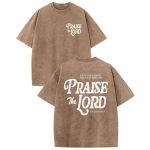 Wedsadl Christian Jesus Shirts For Men Religious Praise The Lord Bible Verse Shirt Oversized Graphic Tees Acid Wash Tshirt Coffe