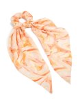 Orange Marbled Print Long Fabric Scarf Scrunchie