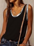 Contrast Trim Crew Neck Tank Top Casual Sleeveless Tank Top For Summer Women's Clothing