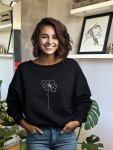 Lined Flower Sweater - Black - Medium