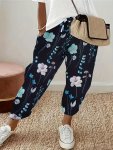 Floral Print Drawstring Straight Leg Pants Casual Dual Pockets Pants For All Season Women's Clothing