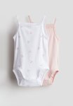 2 Pack Sleeveless Cotton Bodysuits - Light Pink Cherries