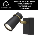 Black & Antique Brass Spotlight With Tapered Head - 25W GU10