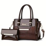 Set Women's Handbags Elegant Vintage Pu Leather Tote With Lizard & Octopus Embossing Large Capacity Shoulder Bag For Daily & Off