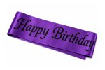 Party Happy Birthday Purple Sash Black Print