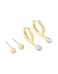 Goldair Gold Plated Brass Aquamarine Cubic Zirconia March Birthstone Earrings 2-PACK