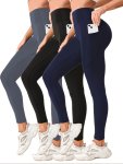 3-PACK High-waisted Yoga Leggings Slimming Shapewear Tights With Pockets Multi-color Tummy Control Workout Pants For Women For F