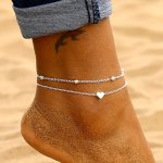 2PCS MINI Love Heart Thin Chain Anklet Set Simple Minimalist Ankle Bracelet For Women
