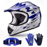 Tct-motorparts Dot Kids Youth Motocross Helmets Atv Off-road Dirt Bike Motorcycle Full Face Blue Flame Helmet+gloves+goggles Sma