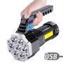 1PC Portable Handheld Outdoor Lamp USB Charging Built-in Battery Cob 7 LED Flashlights Outdoor Lightweight Lighting LED Torch Searchlight For Camping Power Spotlight With Sidelight