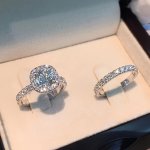 2PCS Elegant Men's Fashion Wedding Jewelry Ring Set Romantic Bride Engagement Wedding Rings Anniversary Christmas Gift Banquet B
