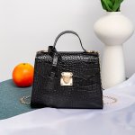 Fashion Crocodile Pattern Satchel For Women Elegant Pu Leather Shoulder Bag With Removable Strap Turn-lock Closure Handbag - Sol